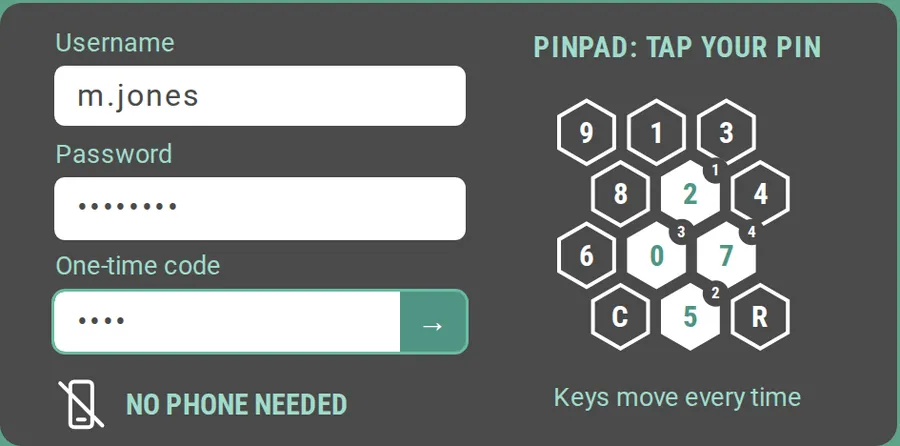 PINpad, a scrambled on-screen keypad for phone-free sign-in